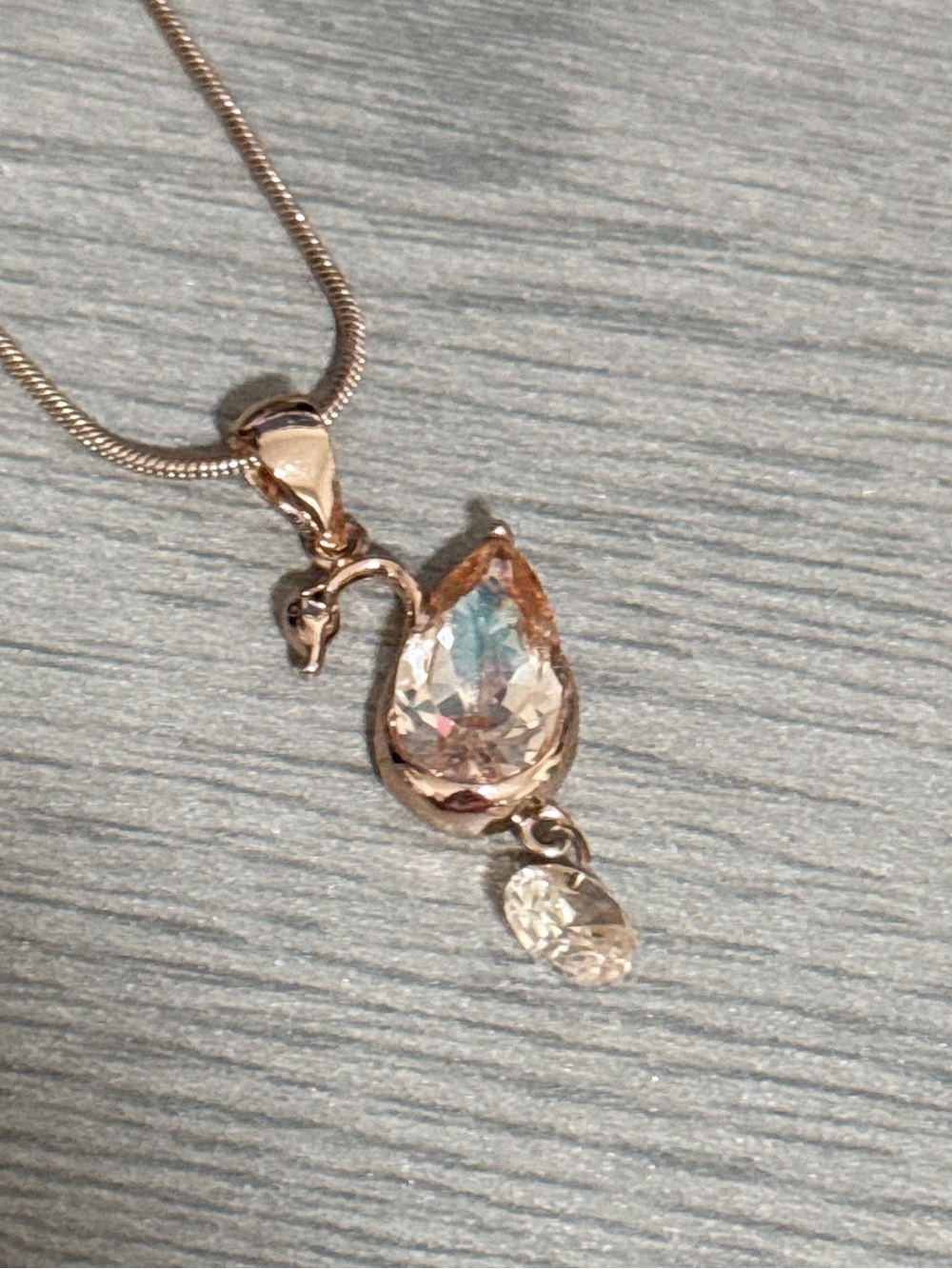 Rose Gold Swan Teardrop Pendant Necklace with Clear Crystal